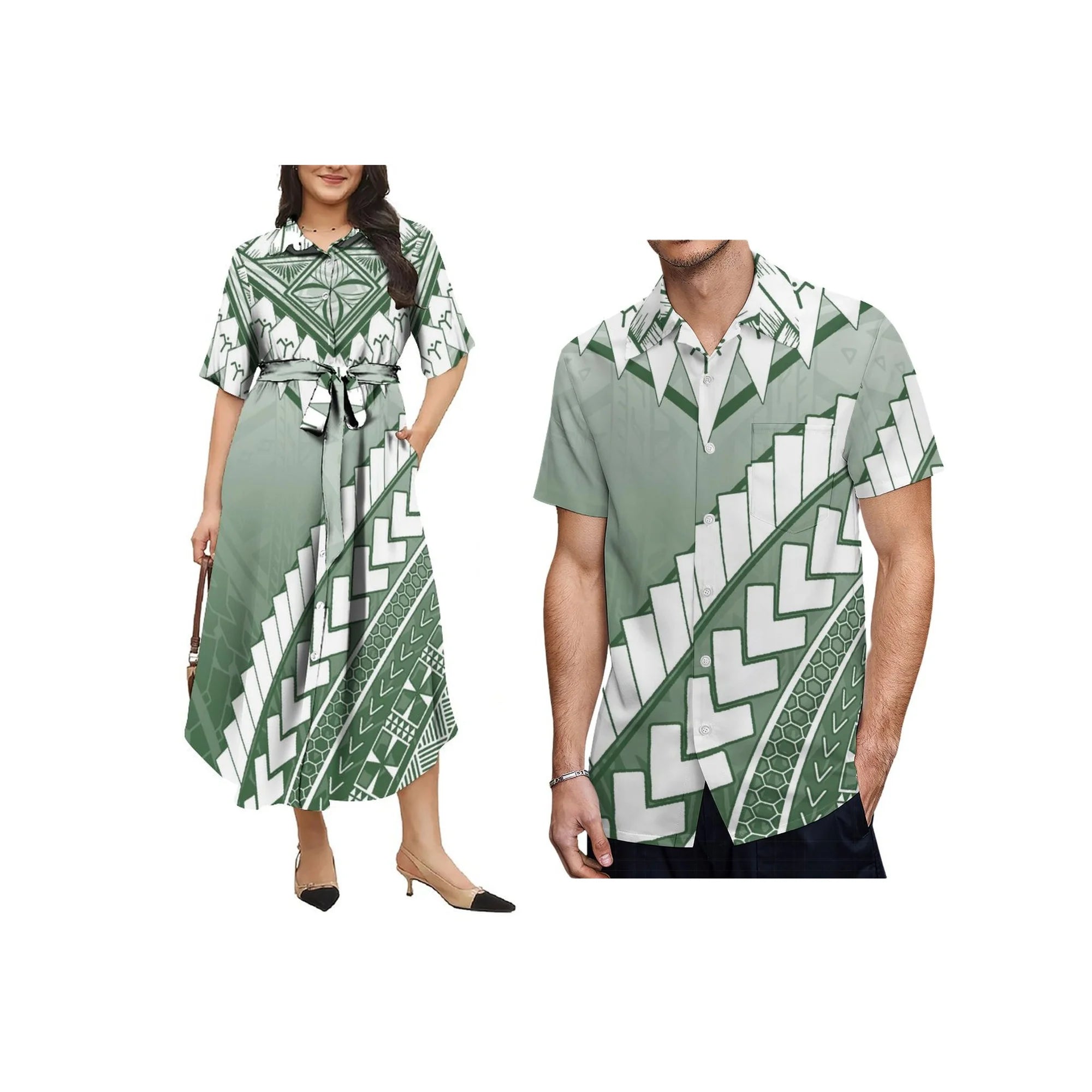 New Polynesian Island Design Custom Plus Size Aloha Men Casual Shirt Match Button Shirts Women Lace up Dress Couple Clothes