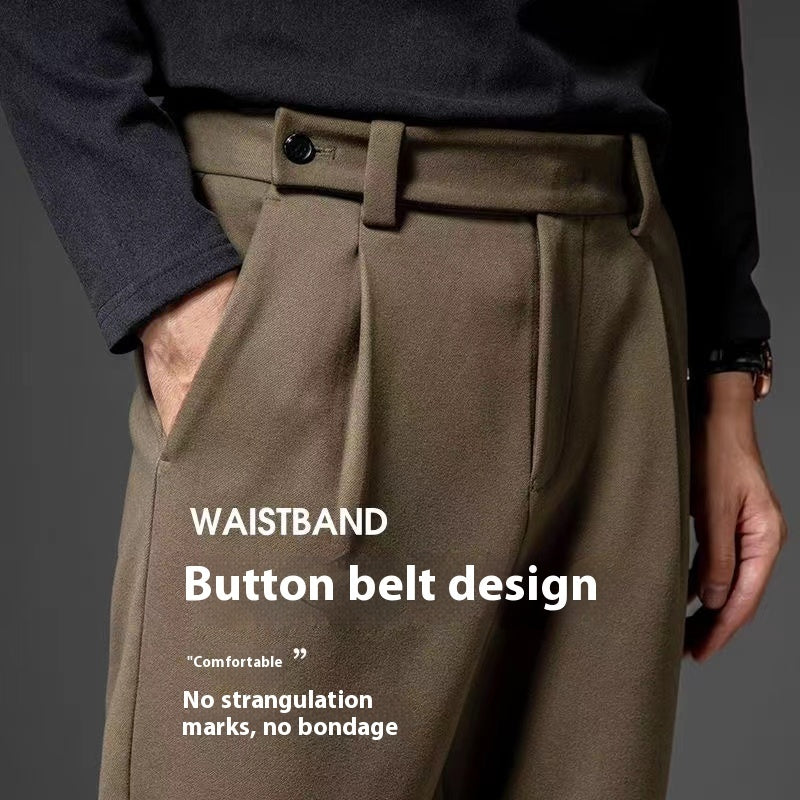 Winter Thick Wool Loose Straight Brushed Casual Trousers