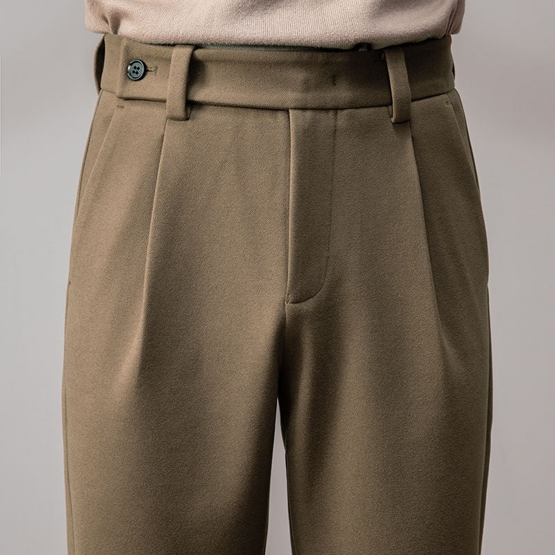 Winter Thick Wool Loose Straight Brushed Casual Trousers