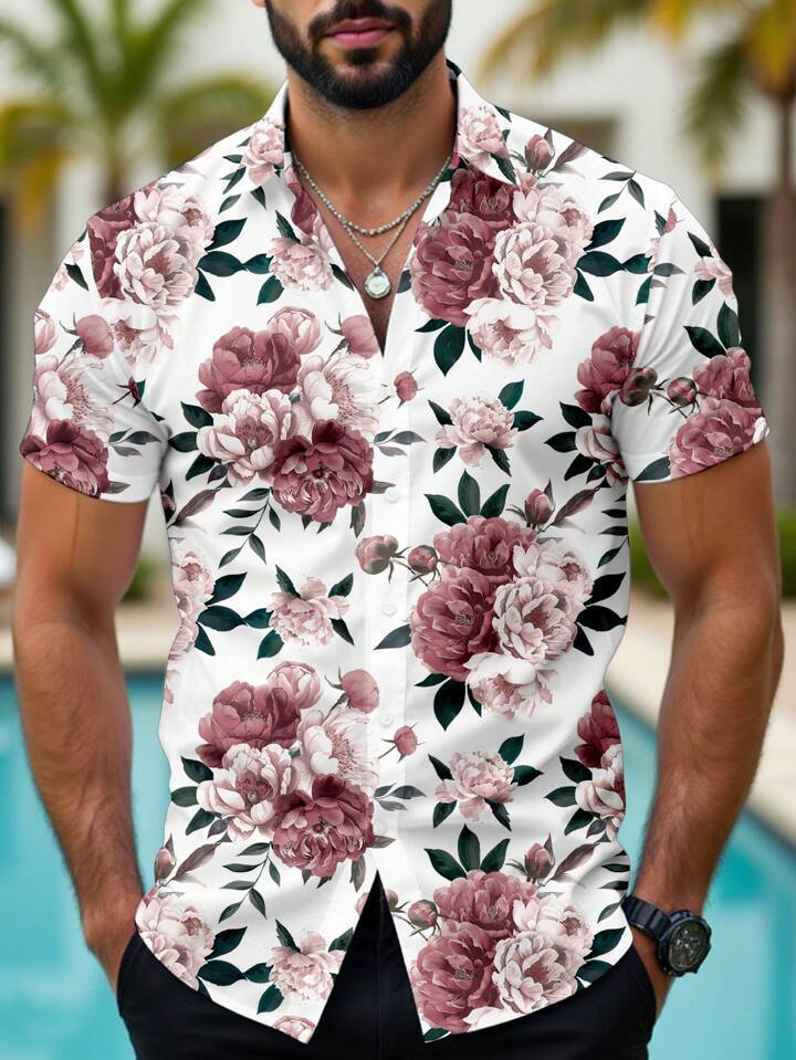 Hawaiian Tropical Floral 3d Printed Casual Men's Short Sleeve Shirt
