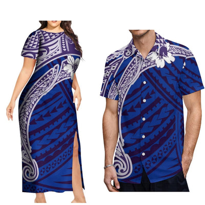 New Design Fashion Couple Set Aloha Shirt For Men And Slit Long Skirt For Women Quality Dress Polynesian Island
