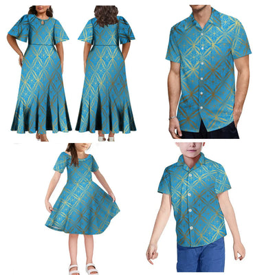 Polynesian Islands New Printed Women'S Dress Fiji Tonga Tribe Family Set Hawaii Men'S Aloha Shirt Adult Children'S Clothing