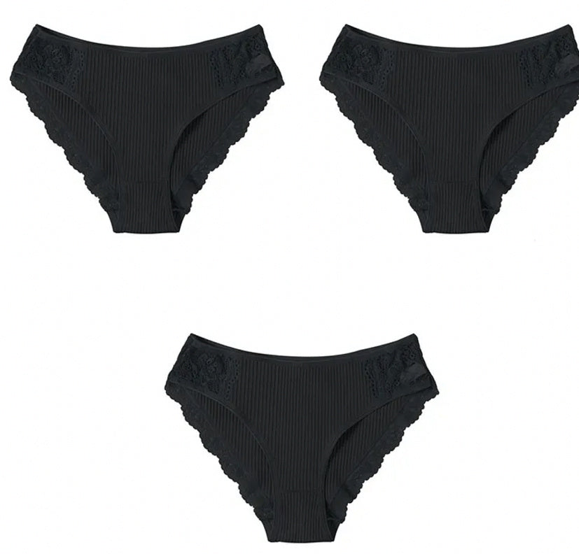 Striped cotton lace panties