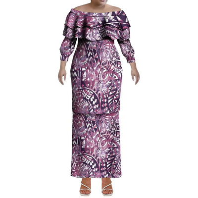 Custom-Made Puletasi One-Shoulder Dress For Polynesian Island Couple Sets And Aloha Shirt For Hawaiian Beach Party Men