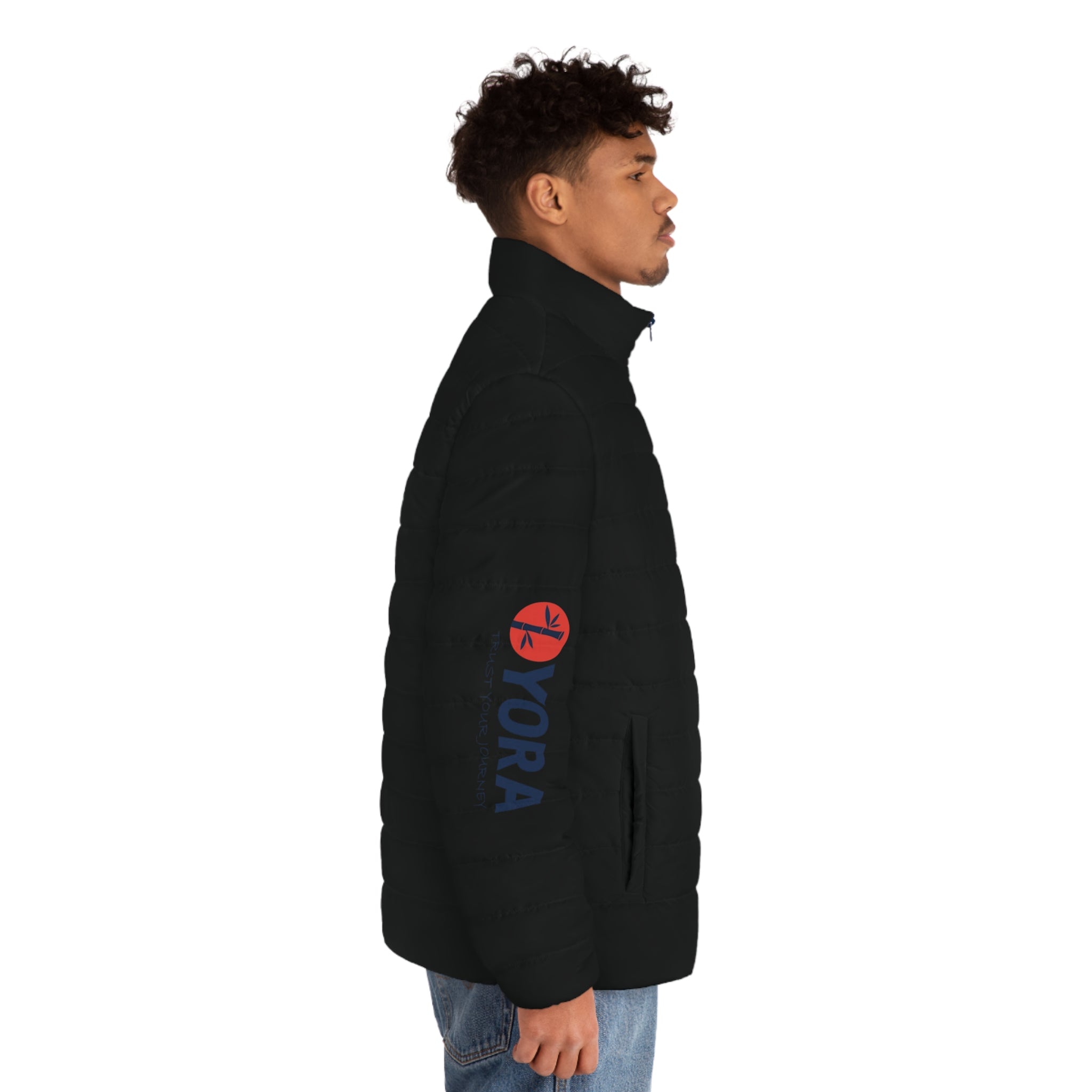 Men's Black Puffer Jacket (AOP)