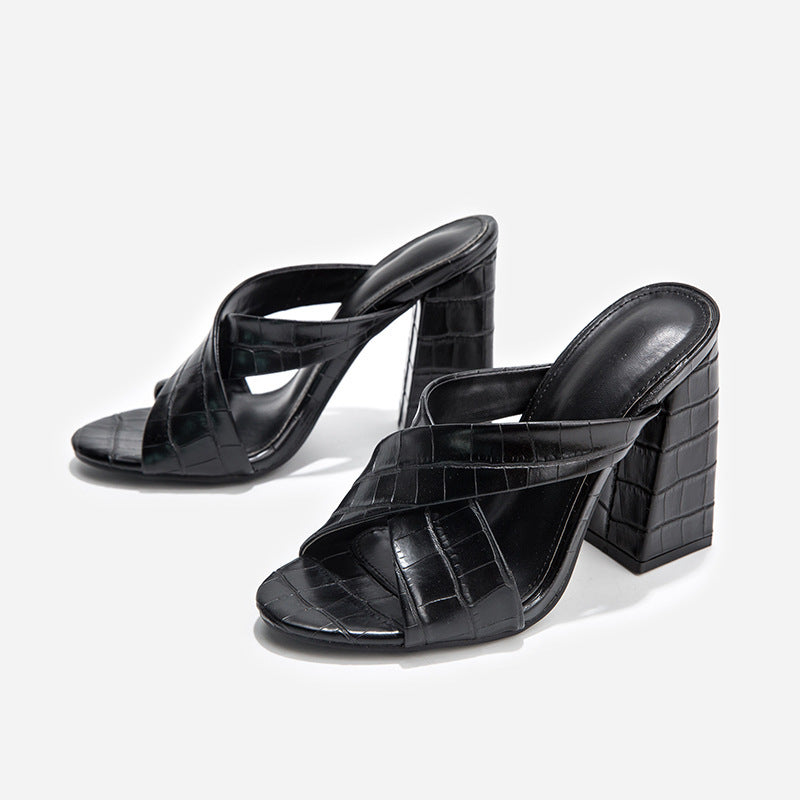 Large Size Women's Shoes 41-43 Women's Half Slippers Women Shoes Thick Heel High Heel Sandals Women