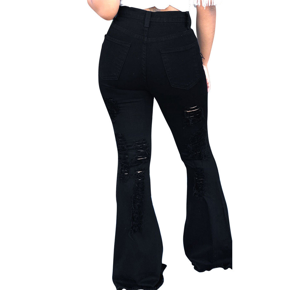 Ladies' Explosive Fashion Ripped Fringed Flared Pants
