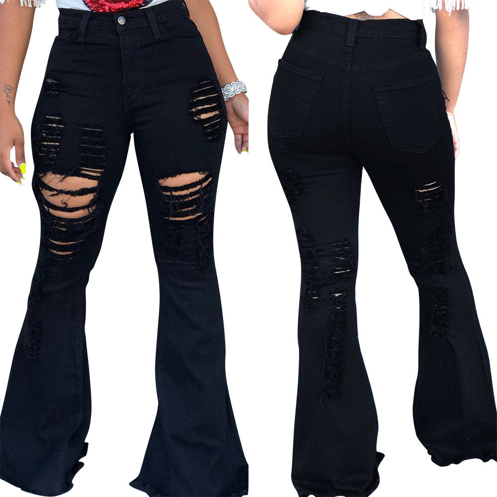 Ladies' Explosive Fashion Ripped Fringed Flared Pants