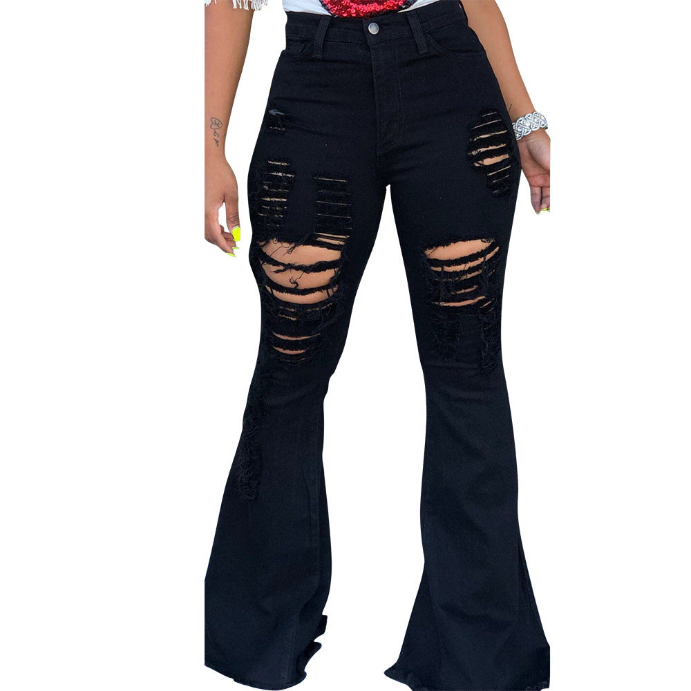 Ladies' Explosive Fashion Ripped Fringed Flared Pants