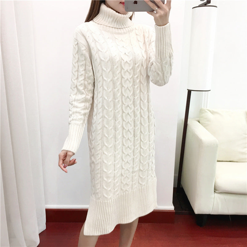 High collar loose lazy sweater dress