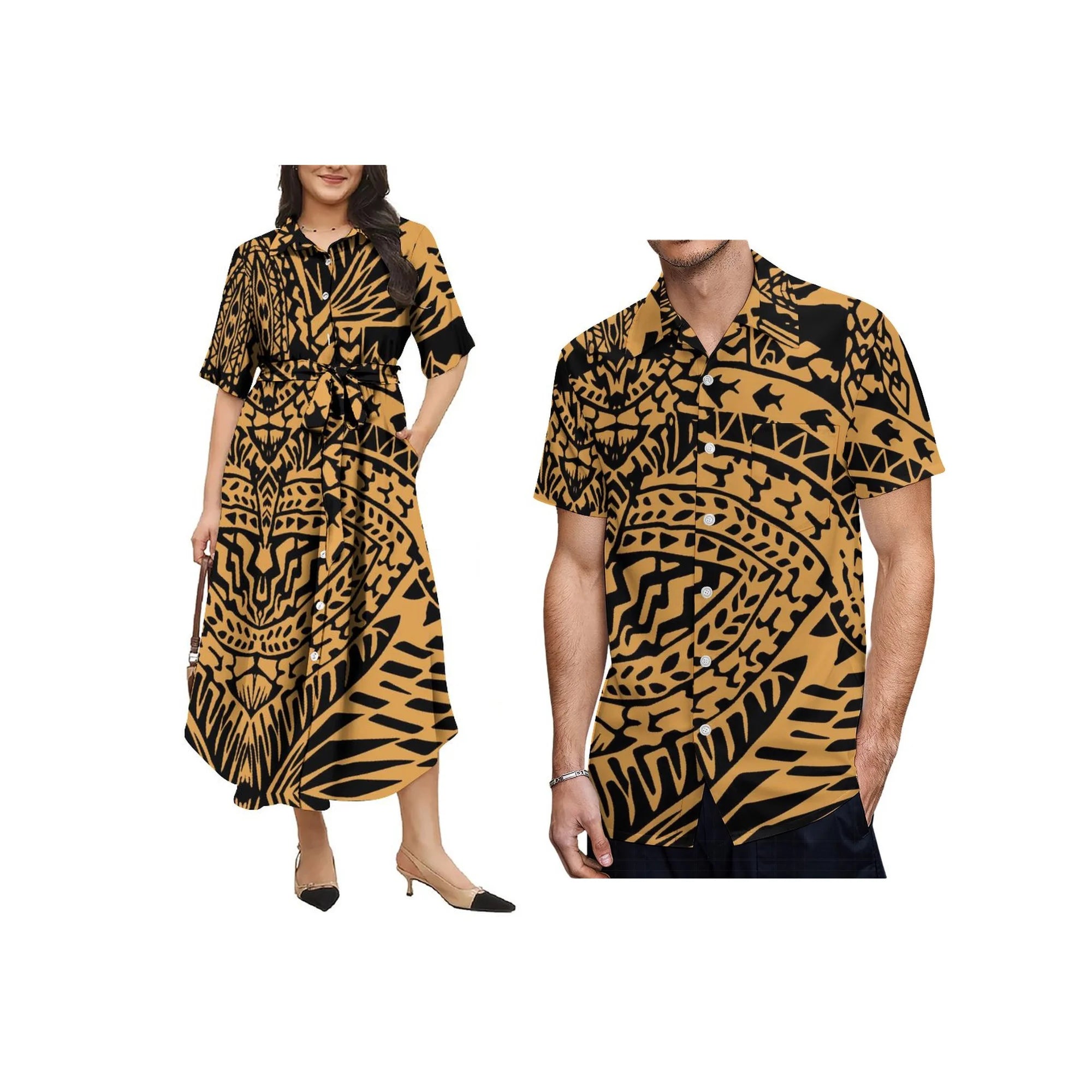 New Polynesian Island Design Custom Plus Size Aloha Men Casual Shirt Match Button Shirts Women Lace up Dress Couple Clothes