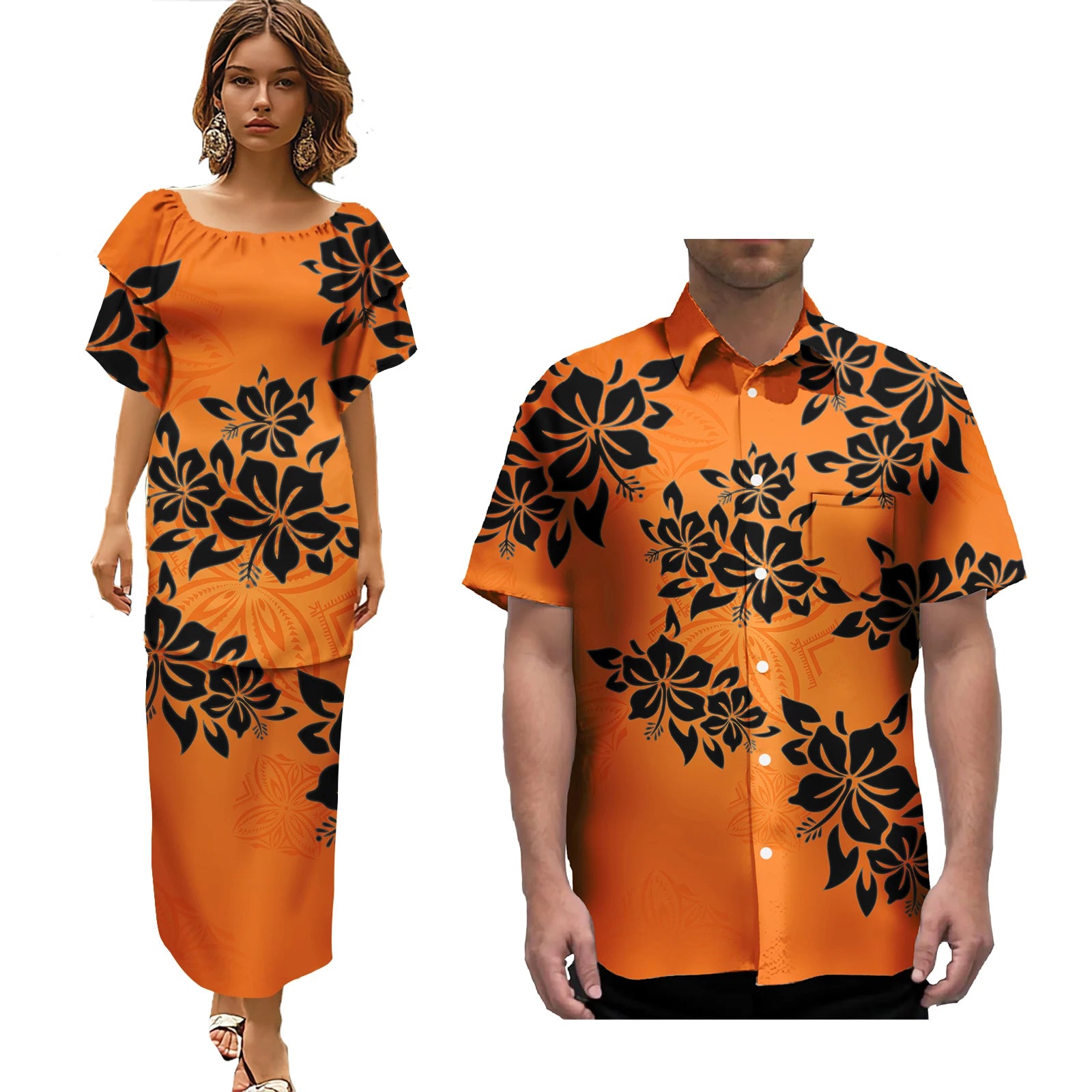 Pacific Island Wedding Party Couple Sets Polynesian Tribal Fijian Print Couple Matching Clothes Women Dress Men Aloha Shirts