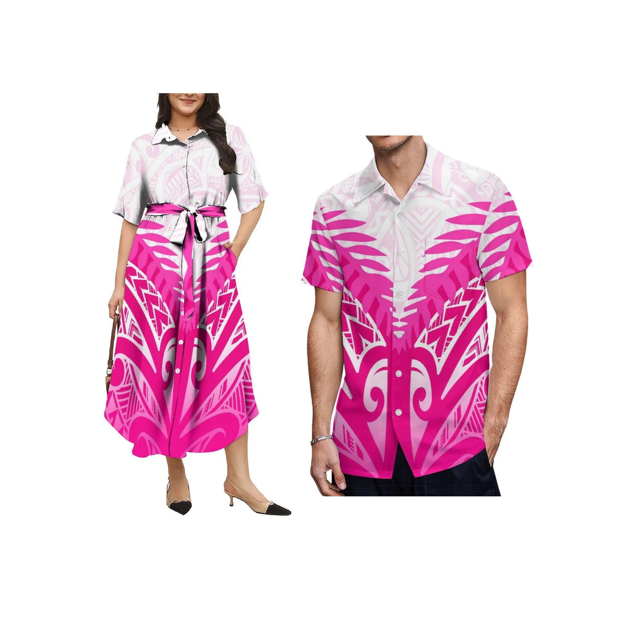New Polynesian Island Design Custom Plus Size Aloha Men Casual Shirt Match Button Shirts Women Lace up Dress Couple Clothes