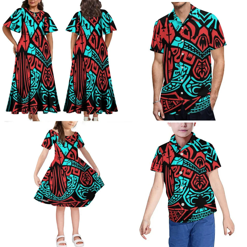 Polynesian Islands New Printed Women'S Dress Fiji Tonga Tribe Family Set Hawaii Men'S Aloha Shirt Adult Children'S Clothing