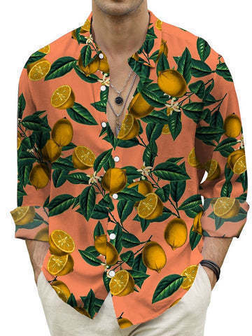 Men's Fashion Casual Digital Printing Beach Hawaii Vacation Long Sleeve Shirt