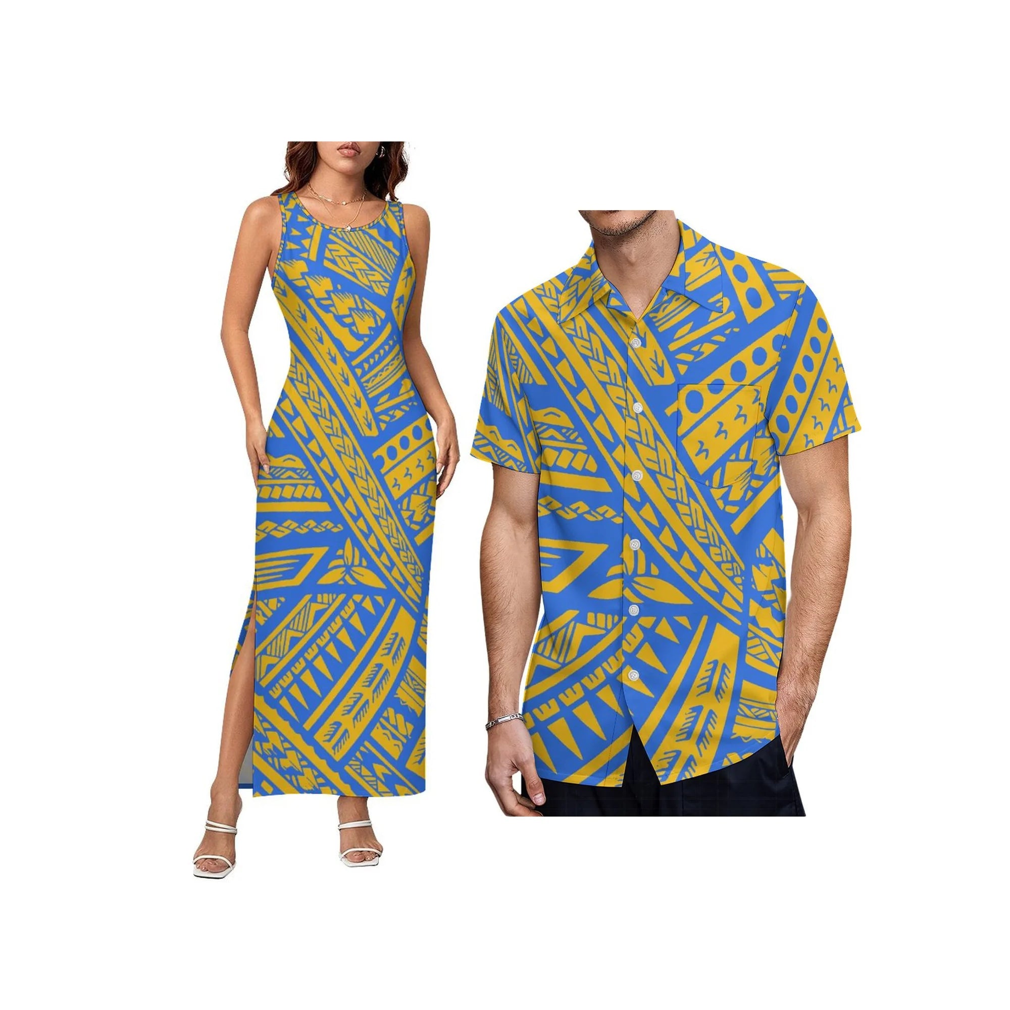 2024 Fashion Women Tank Top Dress Sleeveless Tight Wrap Hip Skirt Sexy Slit Long Skirt Samoa Polynesian Custom Pattern