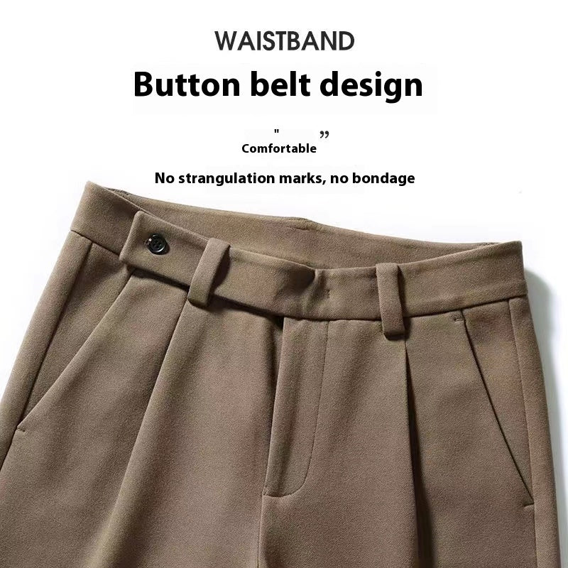 Winter Thick Wool Loose Straight Brushed Casual Trousers