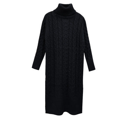 High collar loose lazy sweater dress