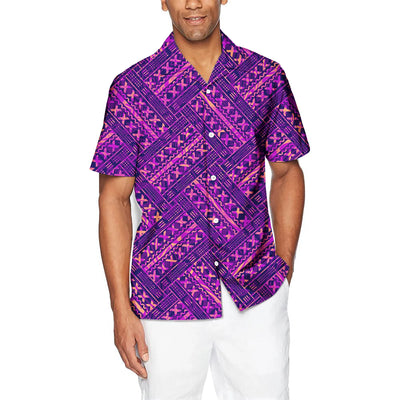 Men's short sleeve Hawaiian shirt Polynesian island printed tropical beach Samoan tribal design button Aloha large size shirt