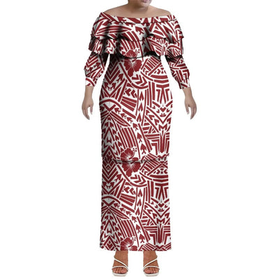 Custom-Made Puletasi One-Shoulder Dress For Polynesian Island Couple Sets And Aloha Shirt For Hawaiian Beach Party Men