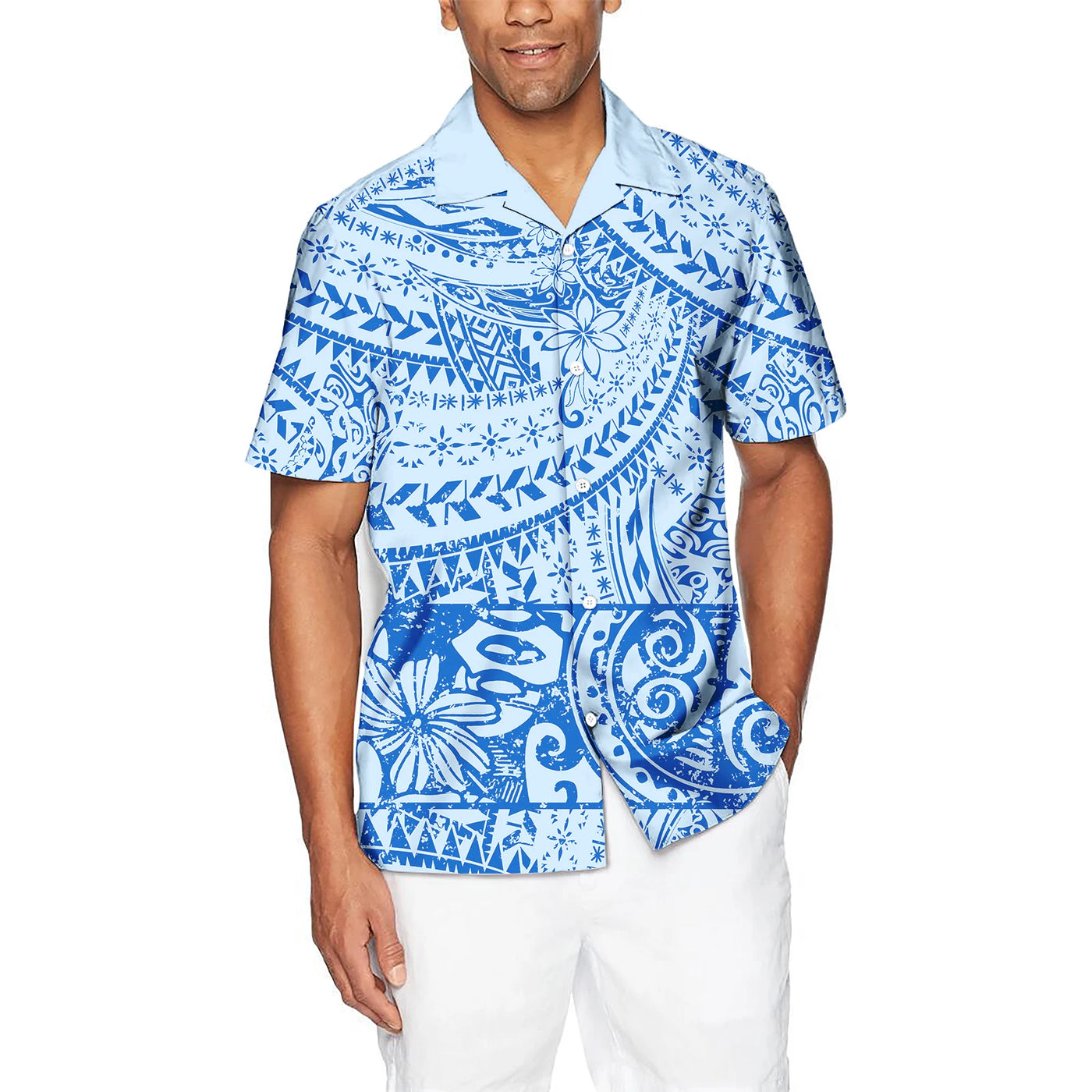 Men's short sleeve Hawaiian shirt Polynesian island printed tropical beach Samoan tribal design button Aloha large size shirt