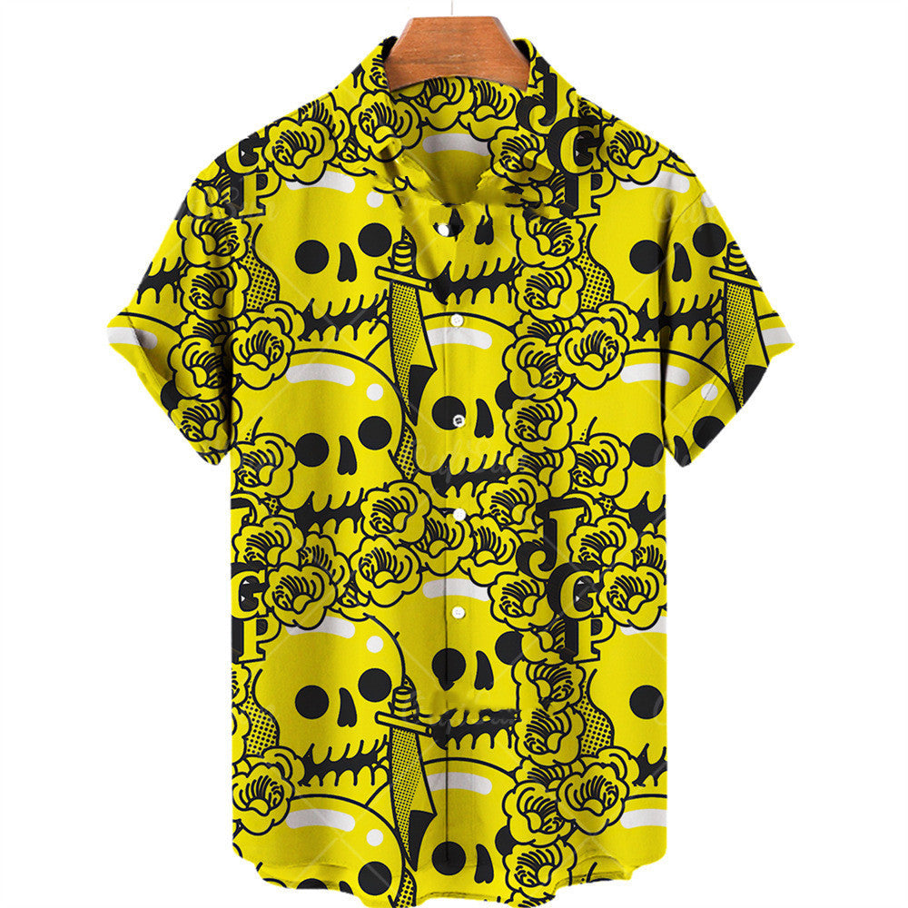 Printed Skull Pattern Casual Shirt Hawaii