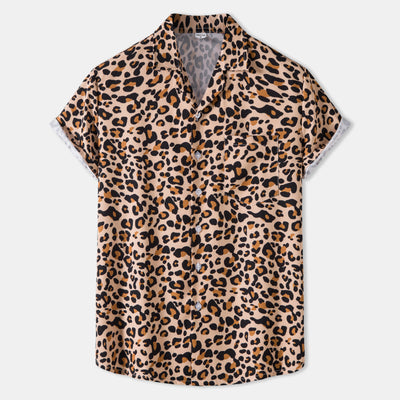 Summer New Hawaii Beach Cuban Collar Ice Silk Digital Printing Leopard Print Short Sleeve Flower Shirt
