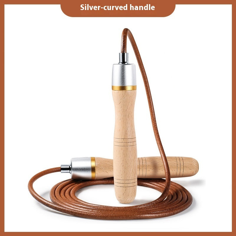Fitness Weight Loss Exercise Slimming And Fat Burning Cowhide String Beech Handle Skipping Rope