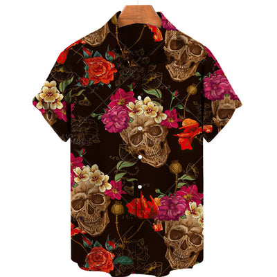 Printed Skull Pattern Casual Shirt Hawaii