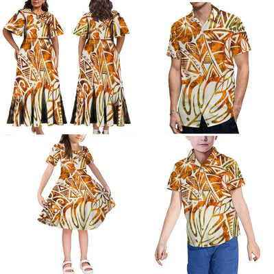 Polynesian Islands New Printed Women'S Dress Fiji Tonga Tribe Family Set Hawaii Men'S Aloha Shirt Adult Children'S Clothing