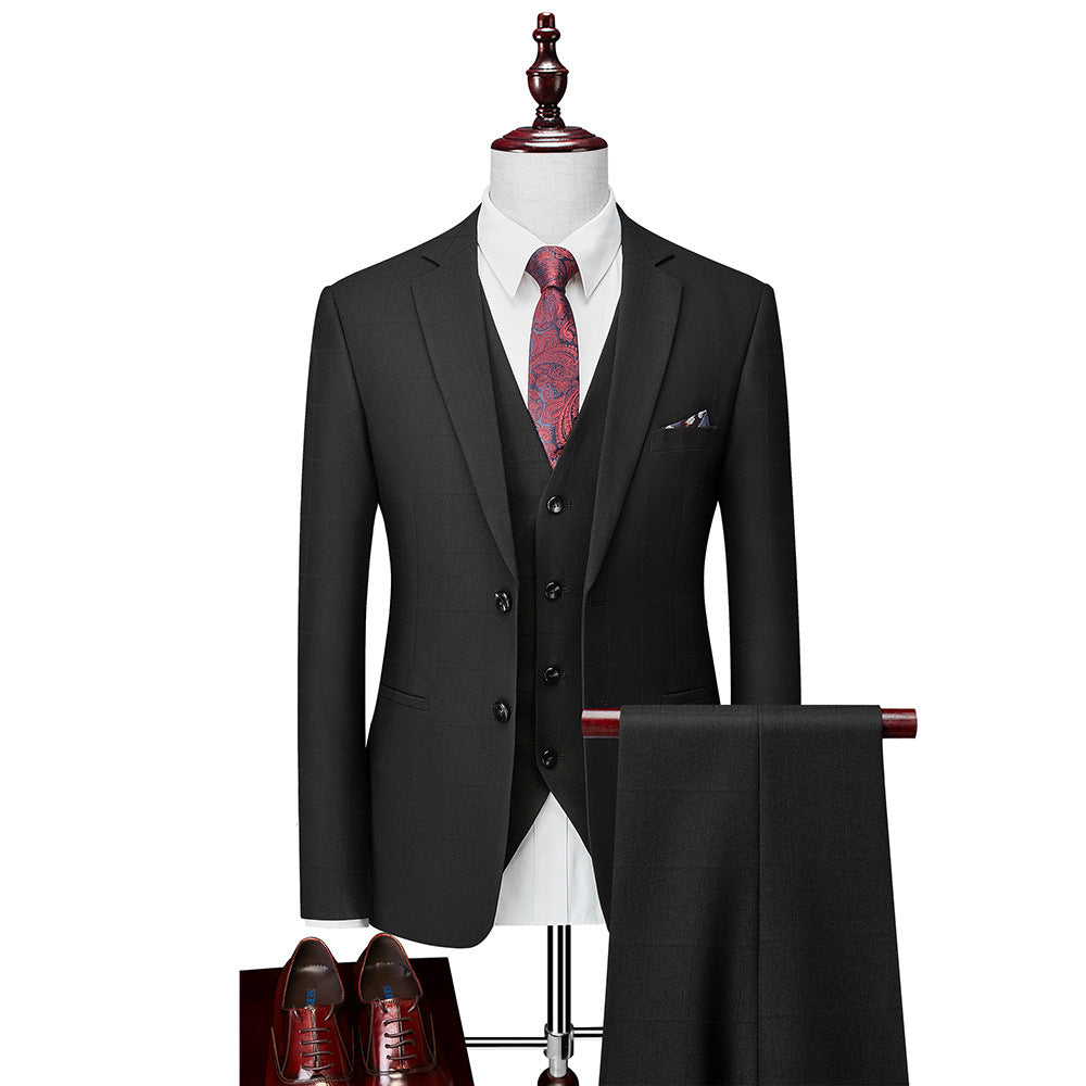 Men's Business Casual Plaid Slim Fit Suit Three-piece Suit