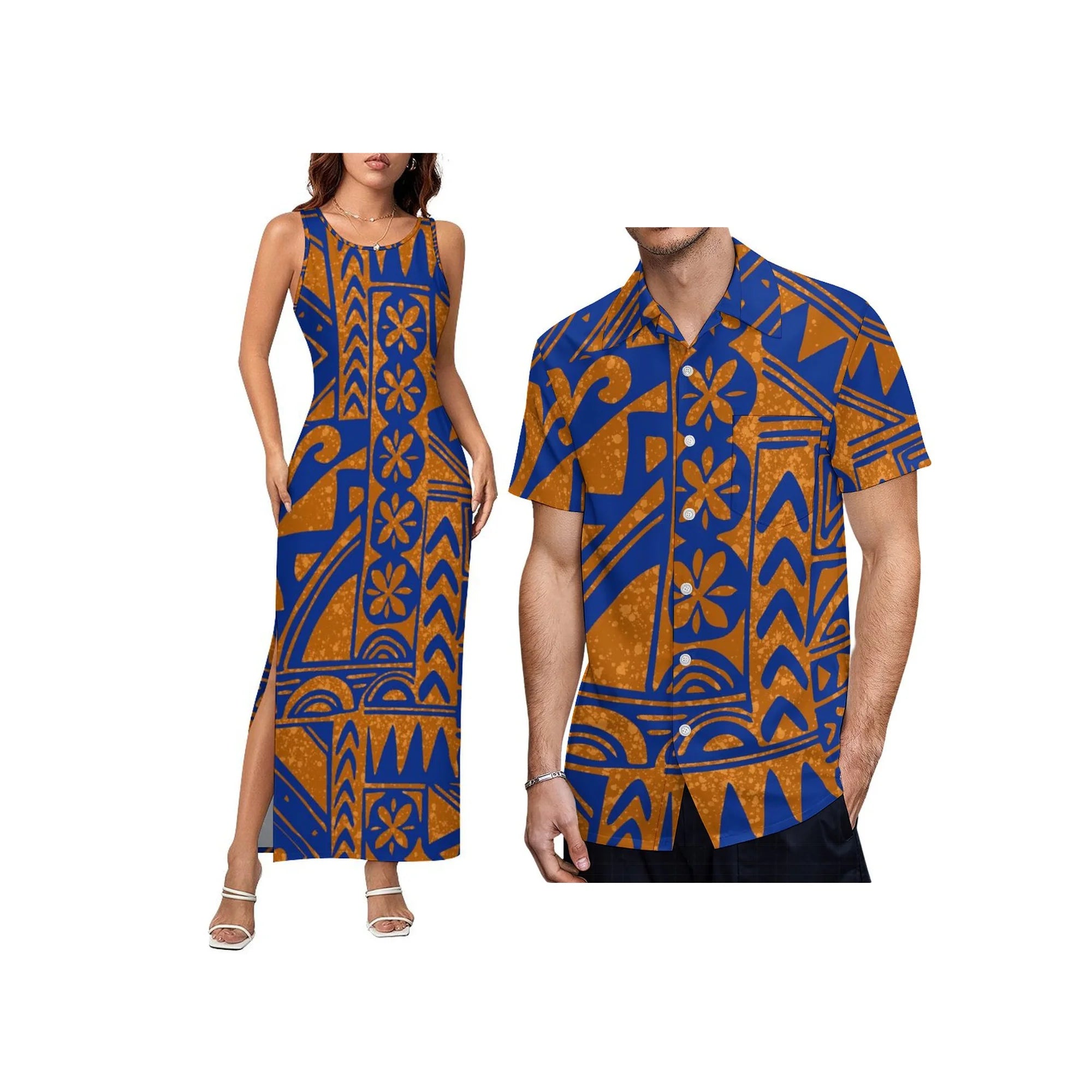 2024 Fashion Women Tank Top Dress Sleeveless Tight Wrap Hip Skirt Sexy Slit Long Skirt Samoa Polynesian Custom Pattern