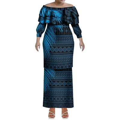 Custom-Made Puletasi One-Shoulder Dress For Polynesian Island Couple Sets And Aloha Shirt For Hawaiian Beach Party Men