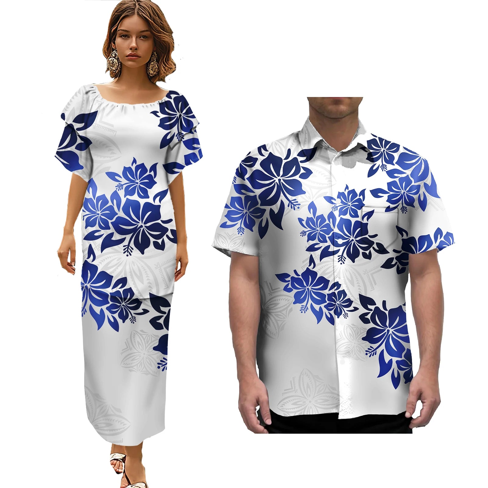 Pacific Island Wedding Party Couple Sets Polynesian Tribal Fijian Print Couple Matching Clothes Women Dress Men Aloha Shirts