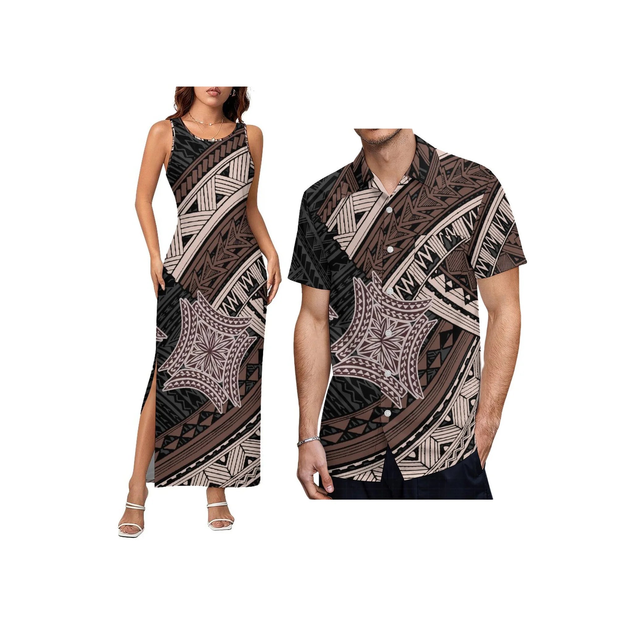 2024 Fashion Women Tank Top Dress Sleeveless Tight Wrap Hip Skirt Sexy Slit Long Skirt Samoa Polynesian Custom Pattern