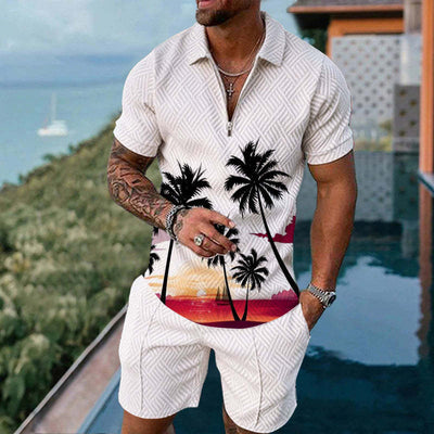 Cross-border Platform Summer 3D Printed Polo Short-sleeved Shorts Suit European And American Style Men's Hawaii 2-piece Set