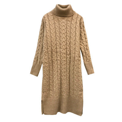 High collar loose lazy sweater dress