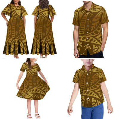 Polynesian Islands New Printed Women'S Dress Fiji Tonga Tribe Family Set Hawaii Men'S Aloha Shirt Adult Children'S Clothing