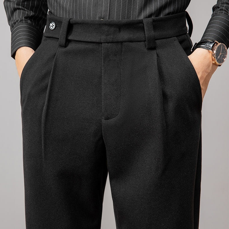 Winter Thick Wool Loose Straight Brushed Casual Trousers