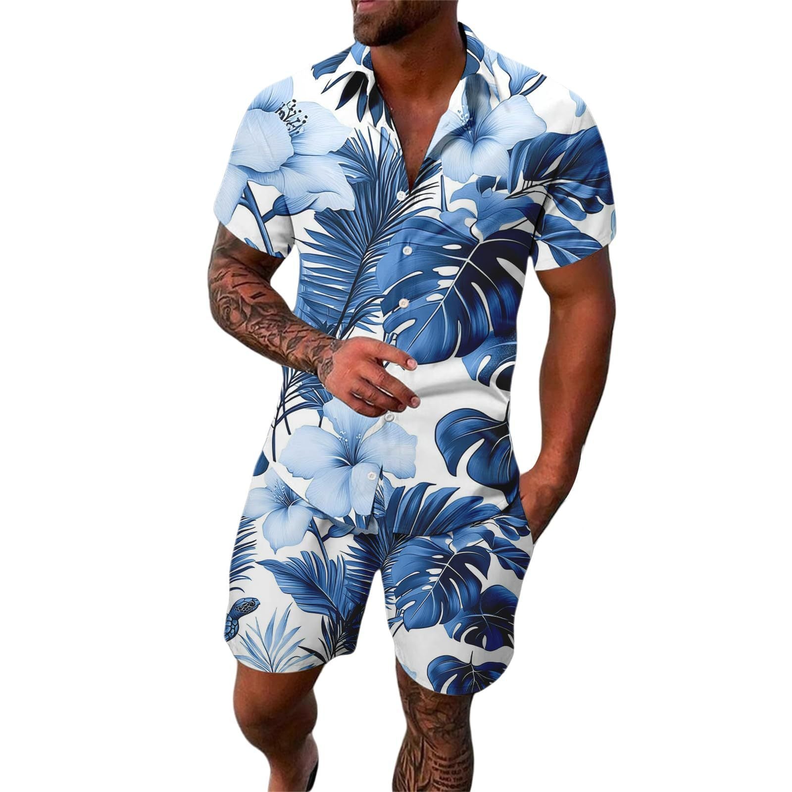 Digital Printing Men's Casual Short Sleeve Suit