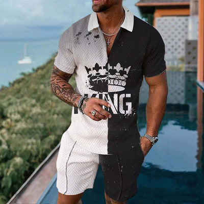 Cross-border Platform Summer 3D Printed Polo Short-sleeved Shorts Suit European And American Style Men's Hawaii 2-piece Set