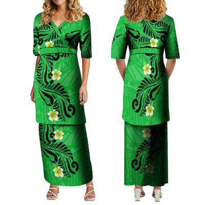 2024 Women'S High-Waisted Dress Puletasi Top And Maxi Pacific Island Holiday Party Outfit Matching Hawaiian Men'S Aloha Shirt