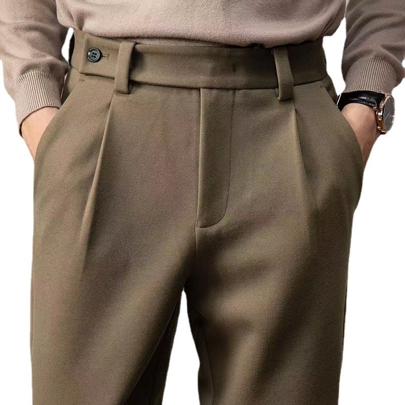 Winter Thick Wool Loose Straight Brushed Casual Trousers