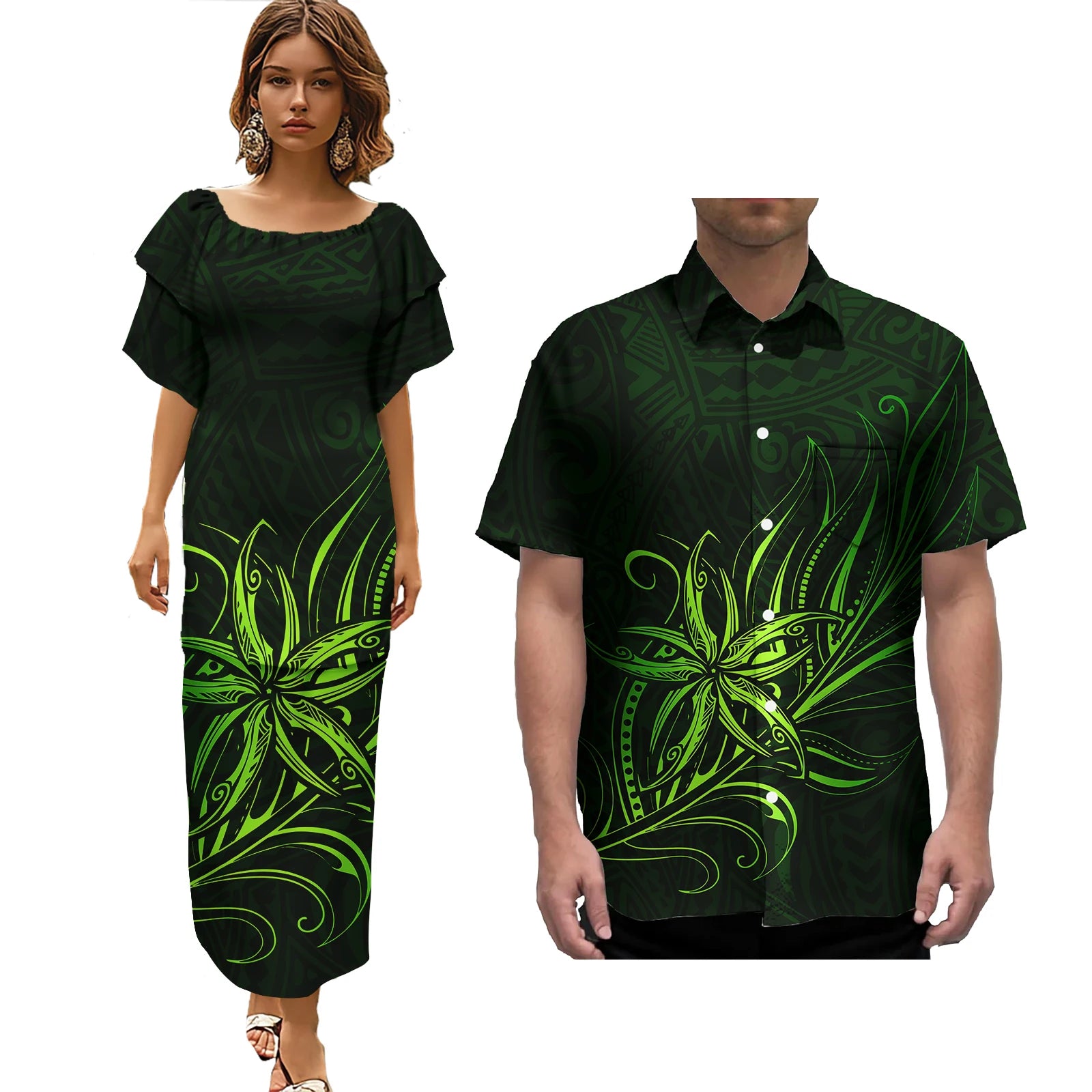 Pacific Island Wedding Party Couple Sets Polynesian Tribal Fijian Print Couple Matching Clothes Women Dress Men Aloha Shirts