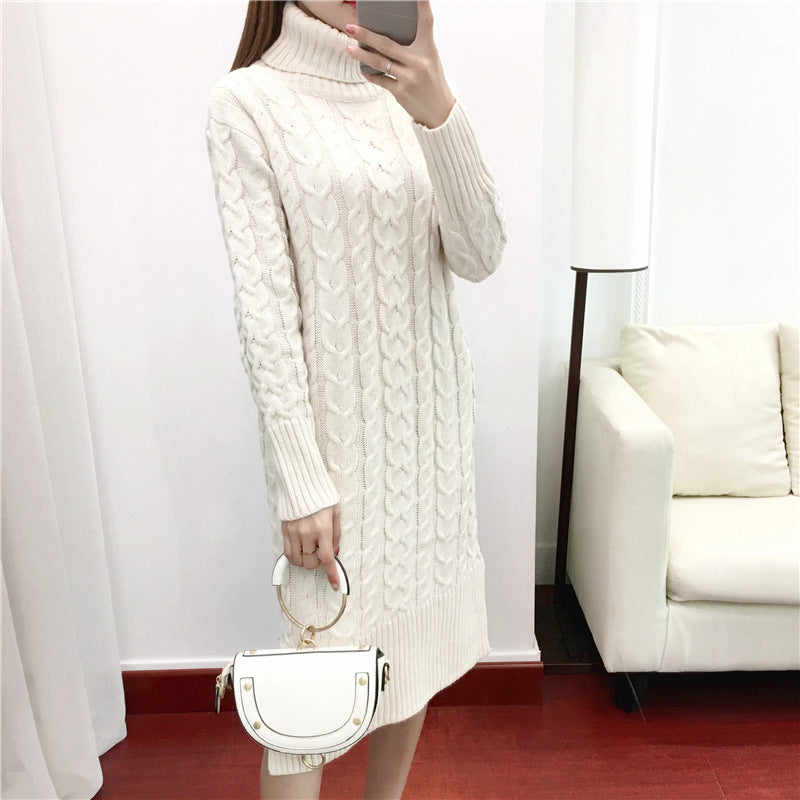 High collar loose lazy sweater dress