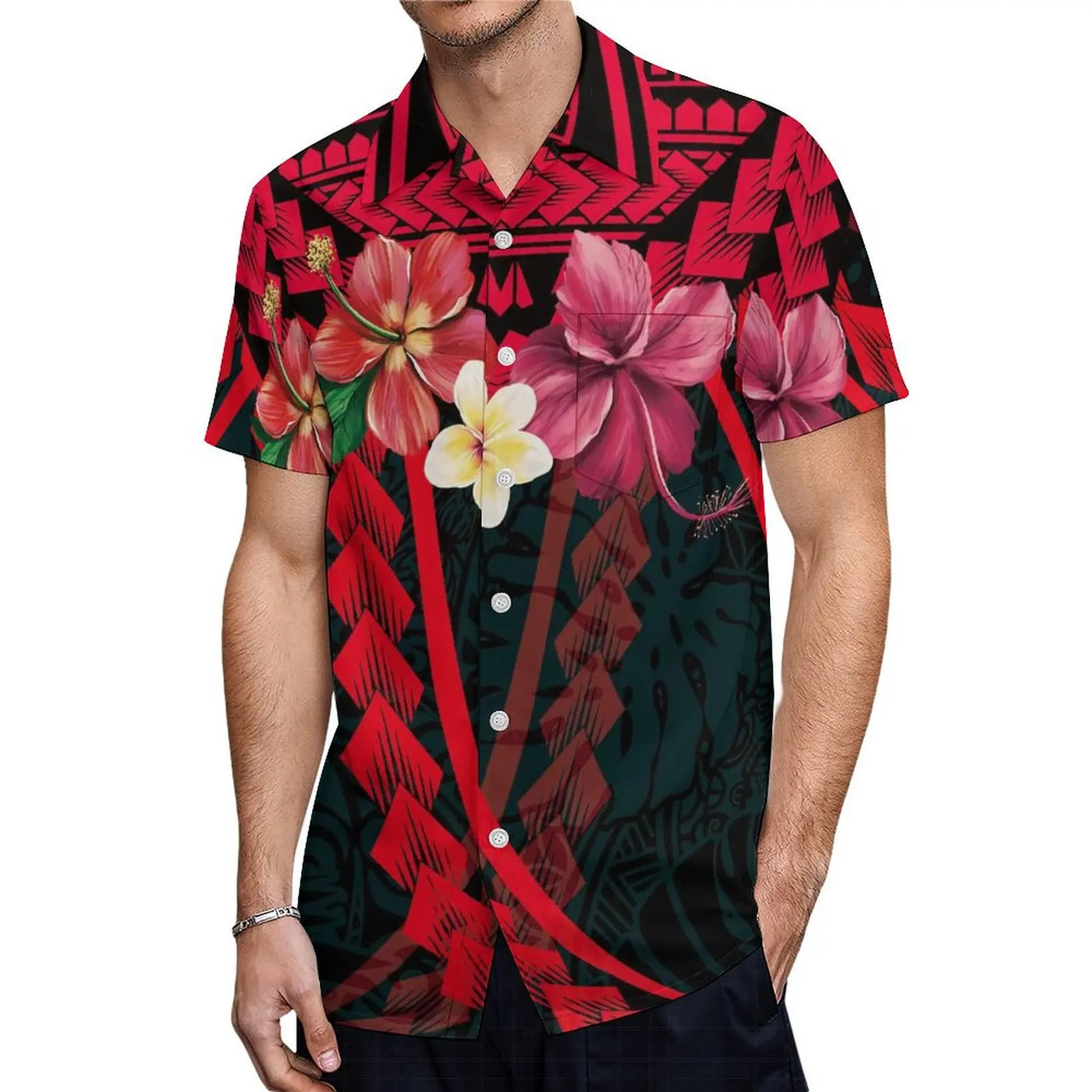 High-Quality New Design Couple Set Slim-Fitting Half-Sleeve Women'S Dress Polynesian Island Custom Men'S Aloha Shirt