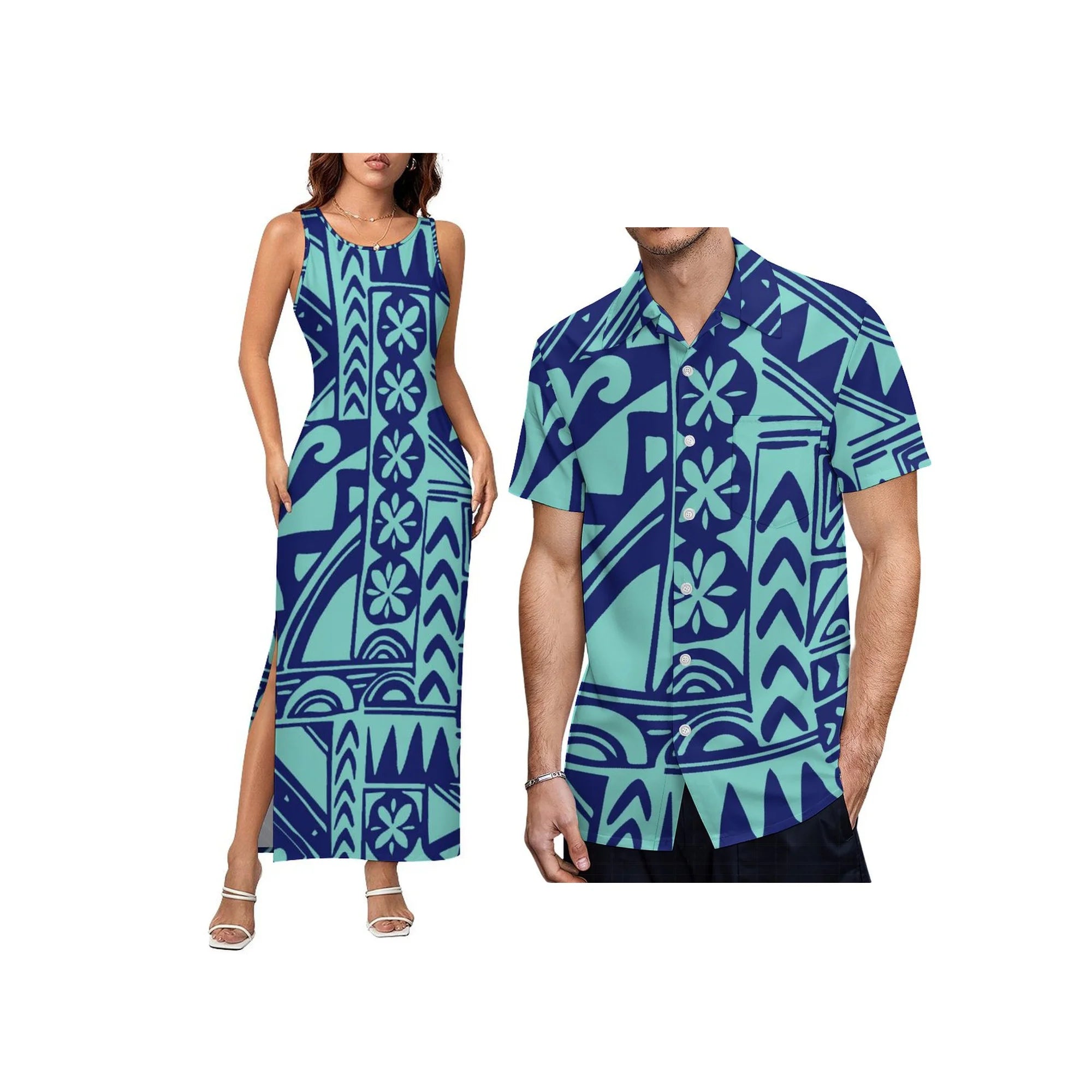 2024 Fashion Women Tank Top Dress Sleeveless Tight Wrap Hip Skirt Sexy Slit Long Skirt Samoa Polynesian Custom Pattern