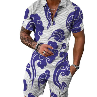Cross-border Platform Summer 3D Printed Polo Short-sleeved Shorts Suit European And American Style Men's Hawaii 2-piece Set
