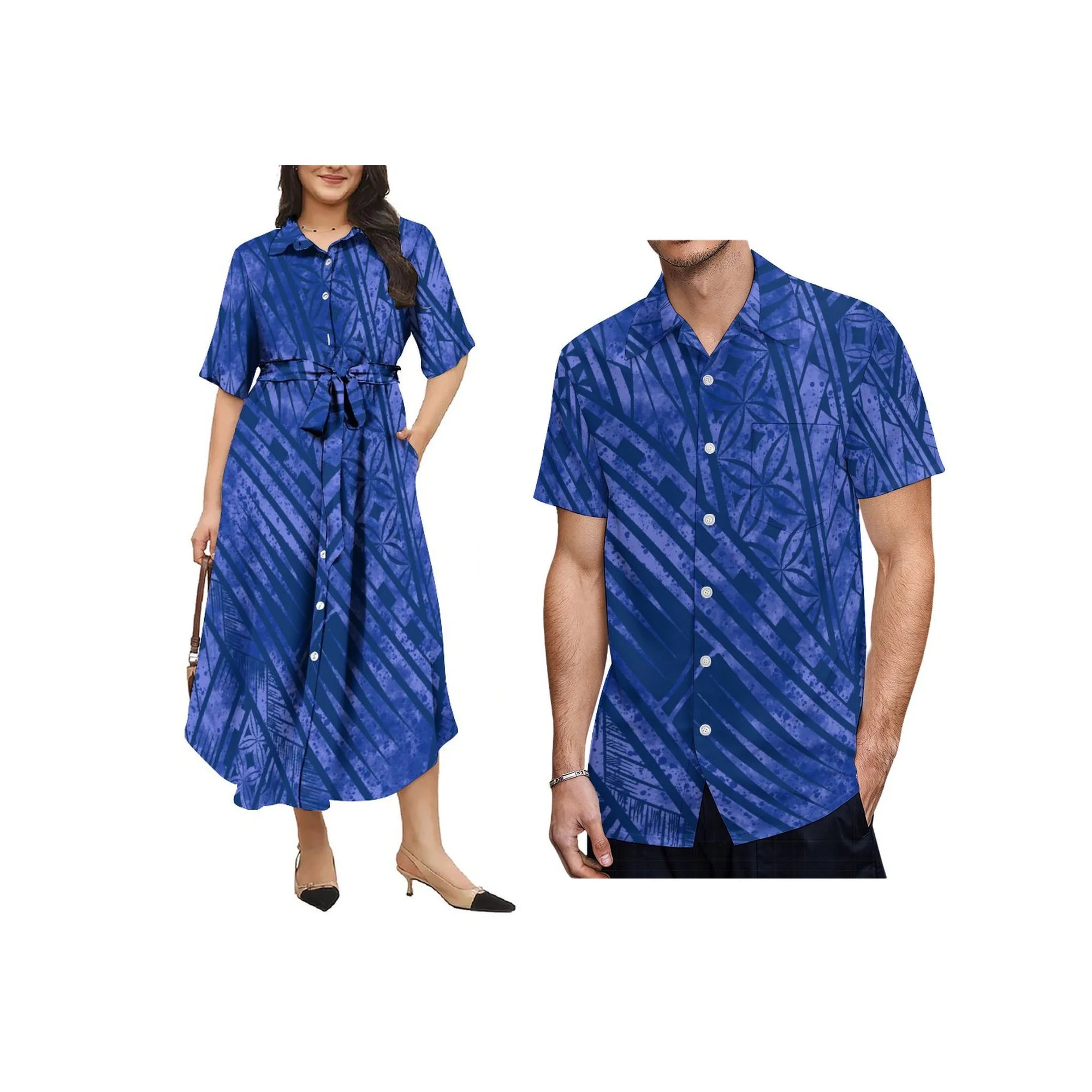 New Polynesian Island Design Custom Plus Size Aloha Men Casual Shirt Match Button Shirts Women Lace up Dress Couple Clothes