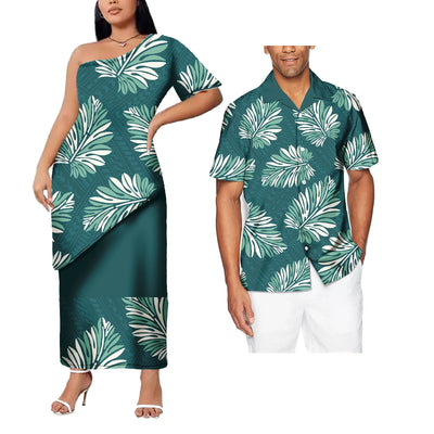 Plus Size Custom Couple Of Set Puletasi Samoa 2Pcs Dress And Hawaii Men's Aloha Shirts Polynesian Island His And Hers Clothes